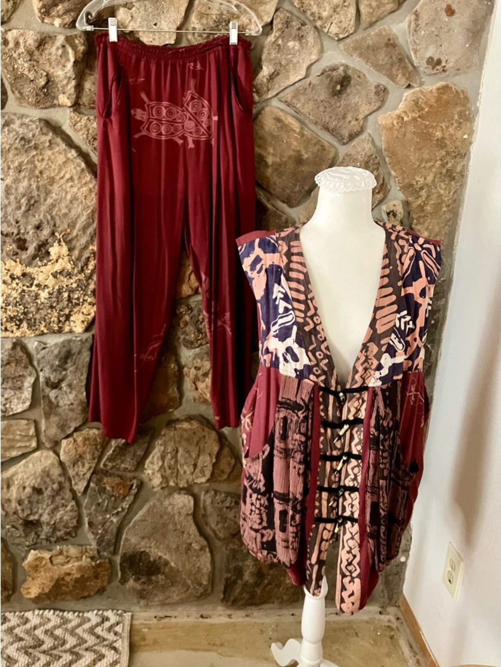 Boho Maroon Women’s Harem Pants - Relaxed Elastic Waist